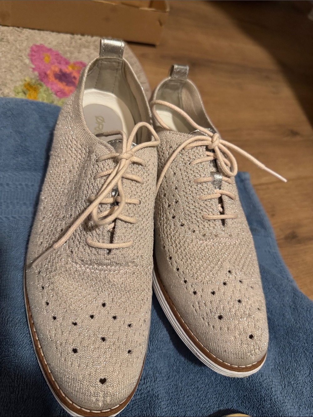 Cole Haan Women’s  Knit Lace-Up Oxfords in Pale pink with silver accents/specks